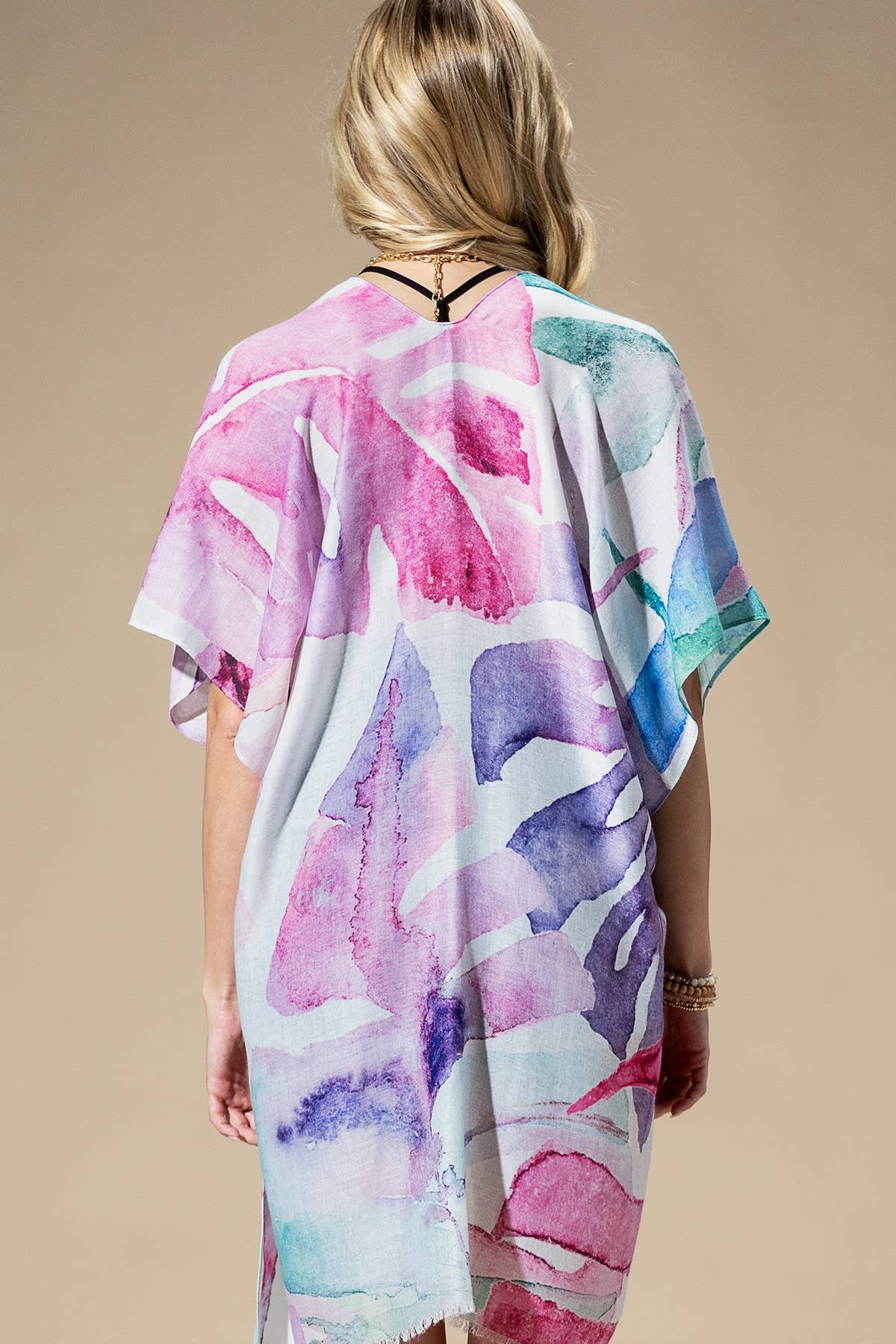 Hillary Watercolor Leaves Print Kimono