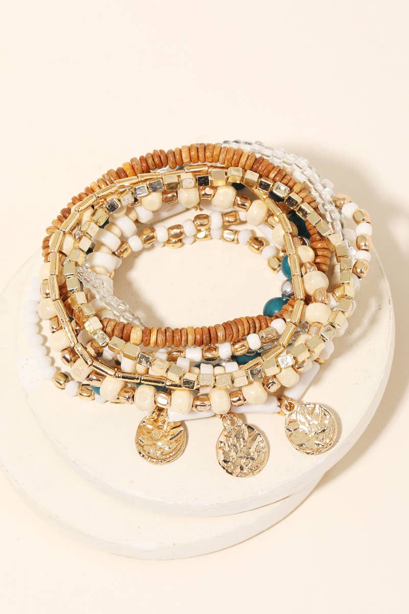 Ree Assorted Multi Bead Coin Bracelet Set