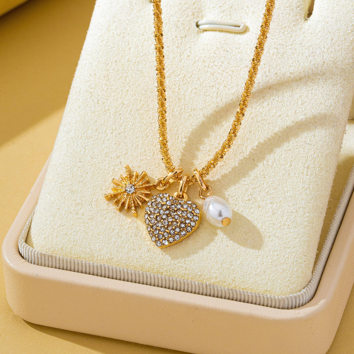 Celestial Heart & Pearl Charm Necklace