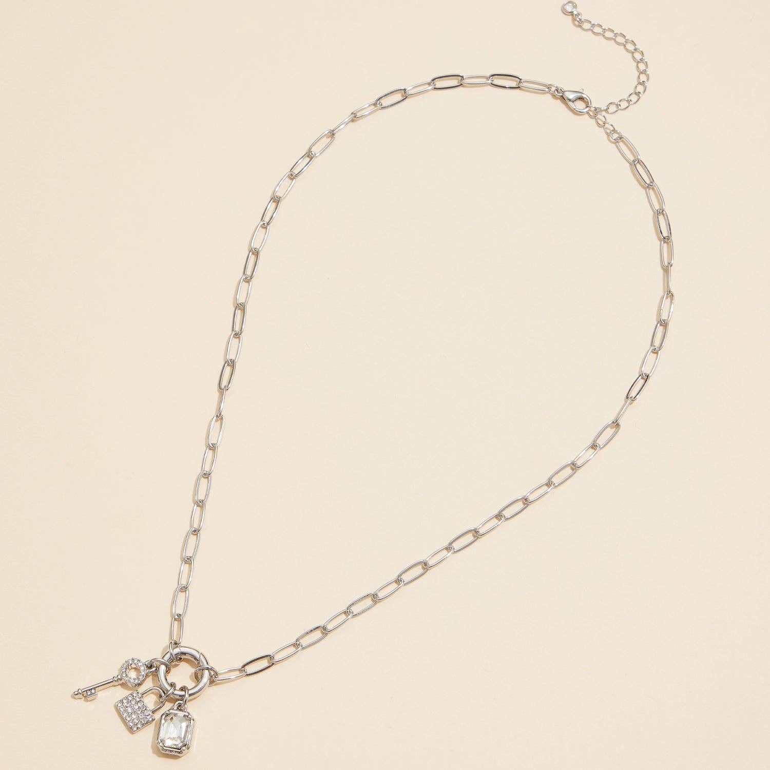 Hucks Gold Dipped Charm Necklace with Key and Gemstone Accents