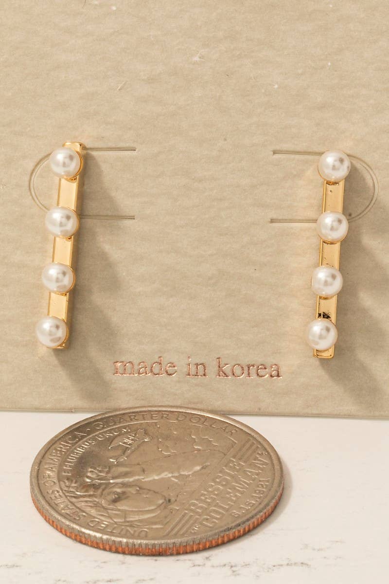Allan Pearl Beaded Bar Stud Drop Earrings