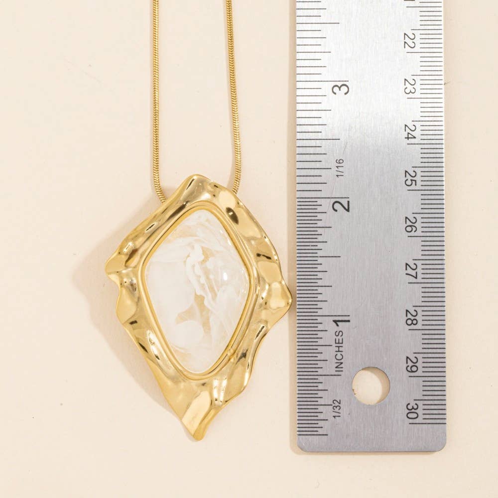 Steve Molten Frame Marbled Stone Pendant Necklace