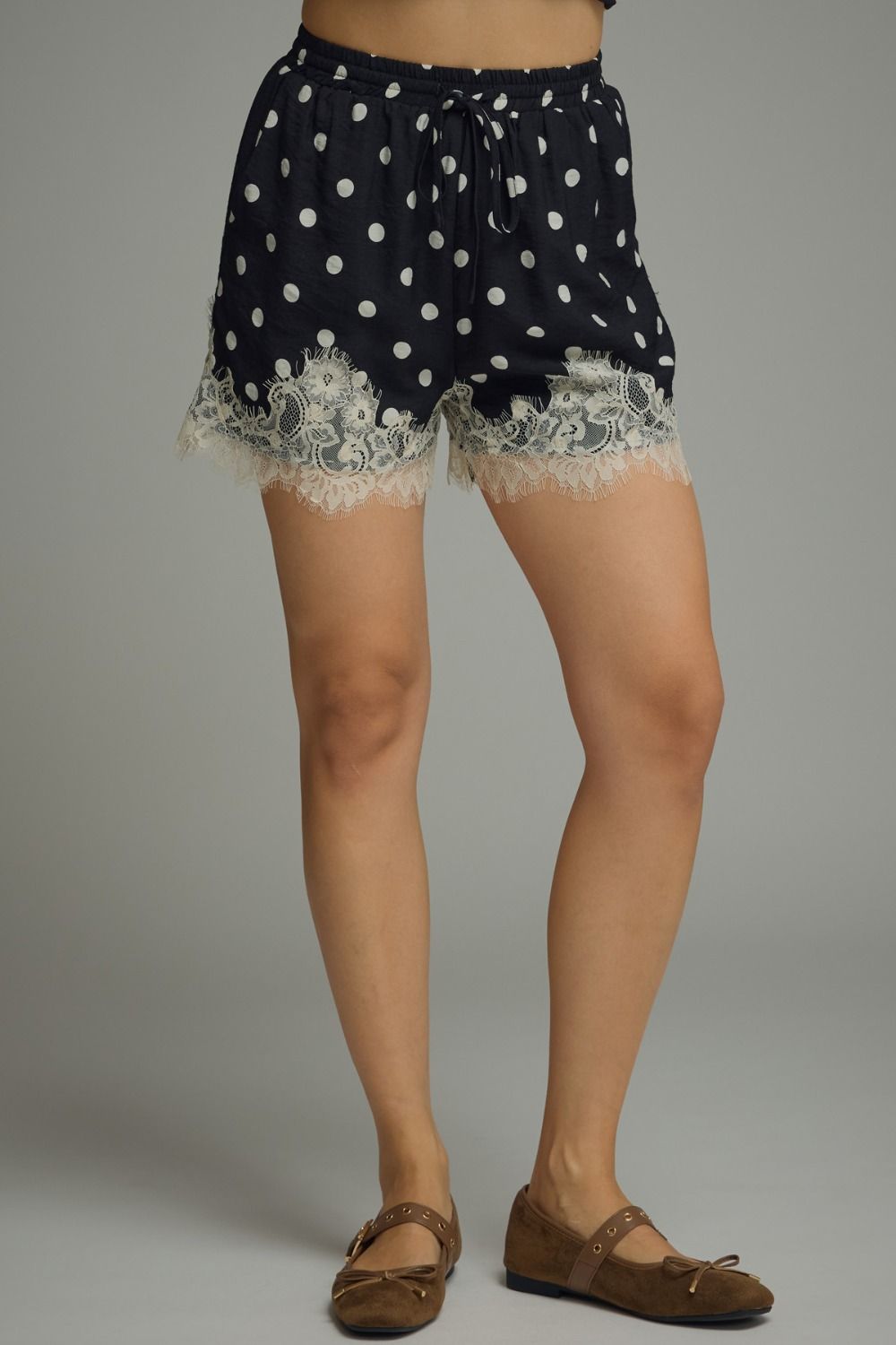 Entro Faye Lace Black Polka Dot Shorts
