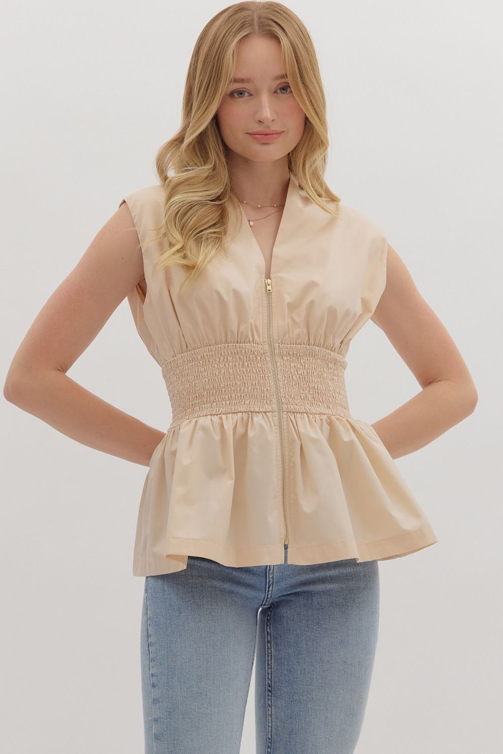 Vastly Ecru Zip Top
