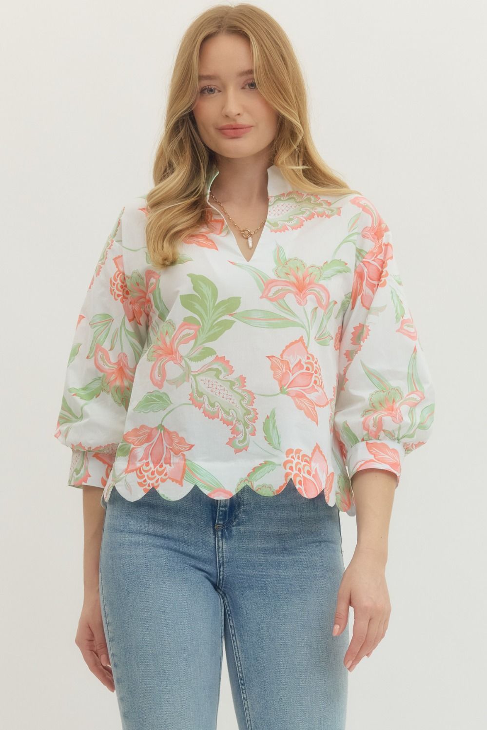 Rhonda Floral Scallop Blouse -In stores 3/13
