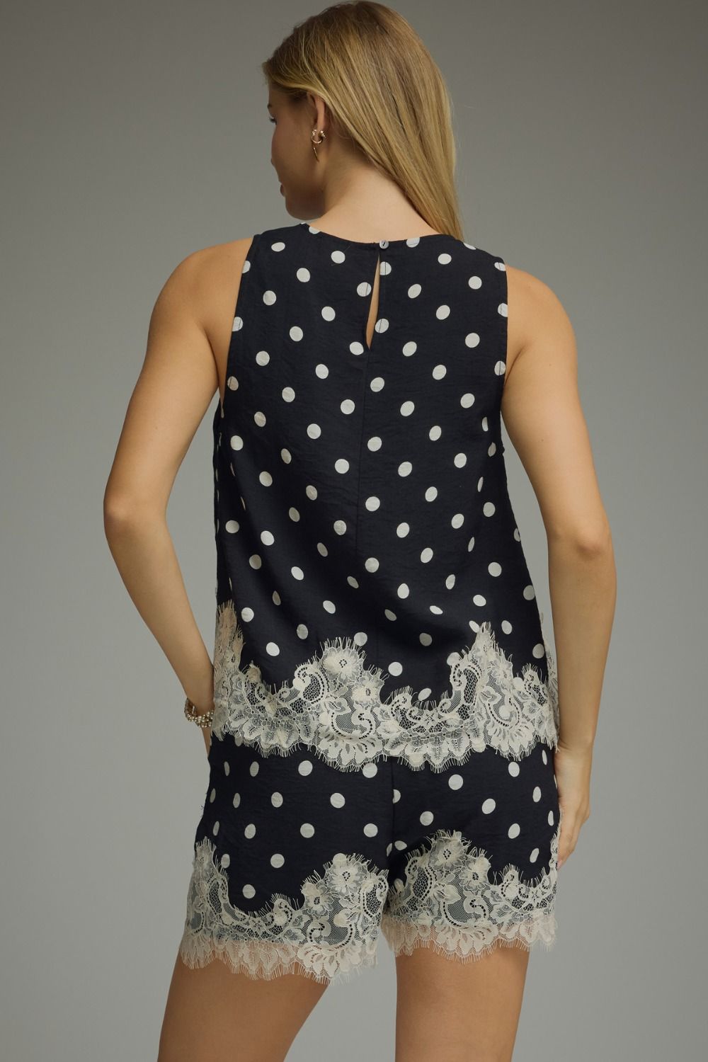 Entro Faye Lace Black Polka Dot Tank Top