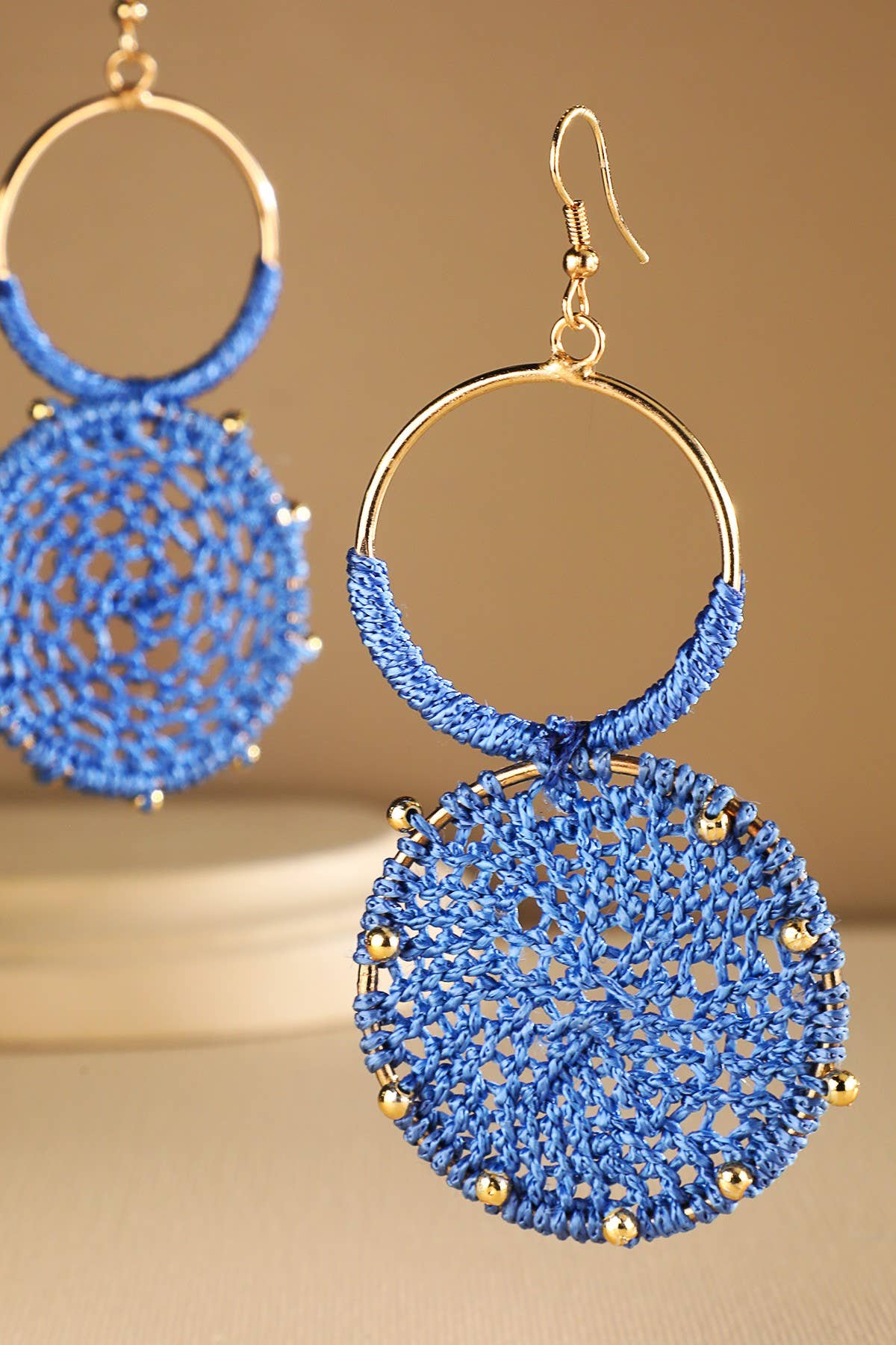 Rattan Knitted Round Tiers  Drop Earring
