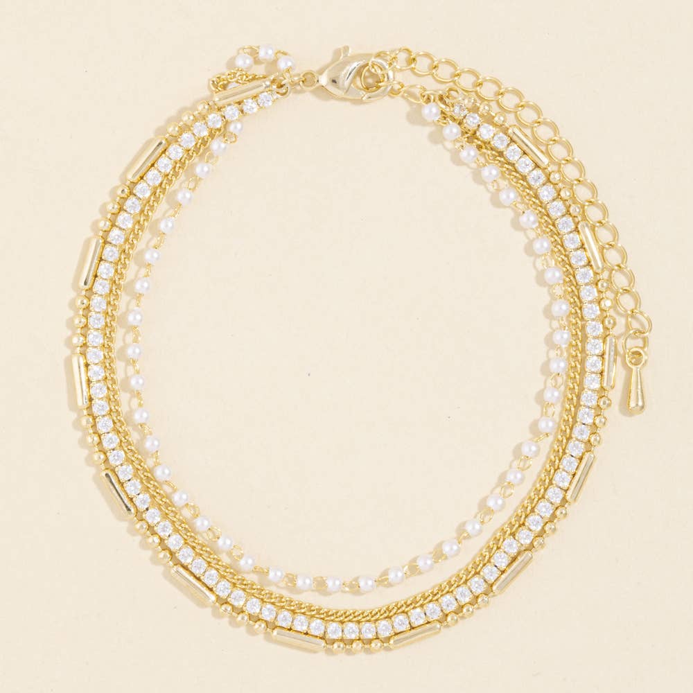 Spillman Pearl Bead And Tennis Chain Layered Bracelet