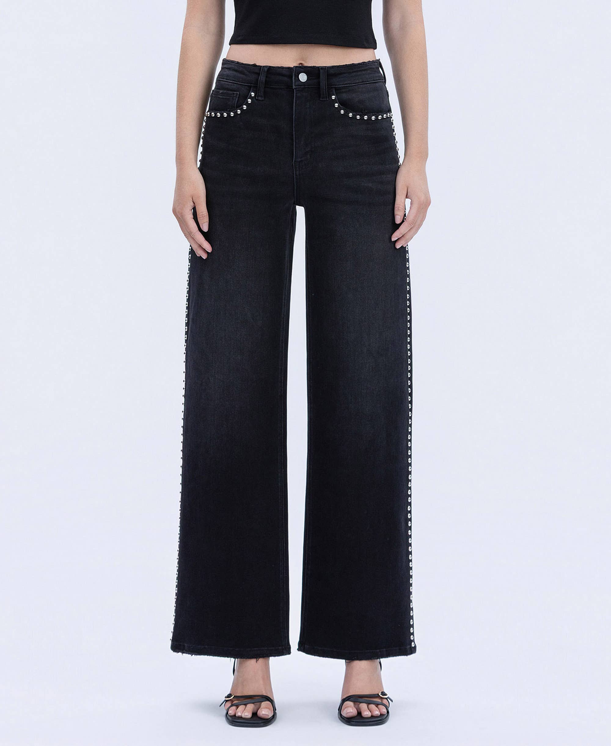 Vervet Nail Head Black Wide Jeans