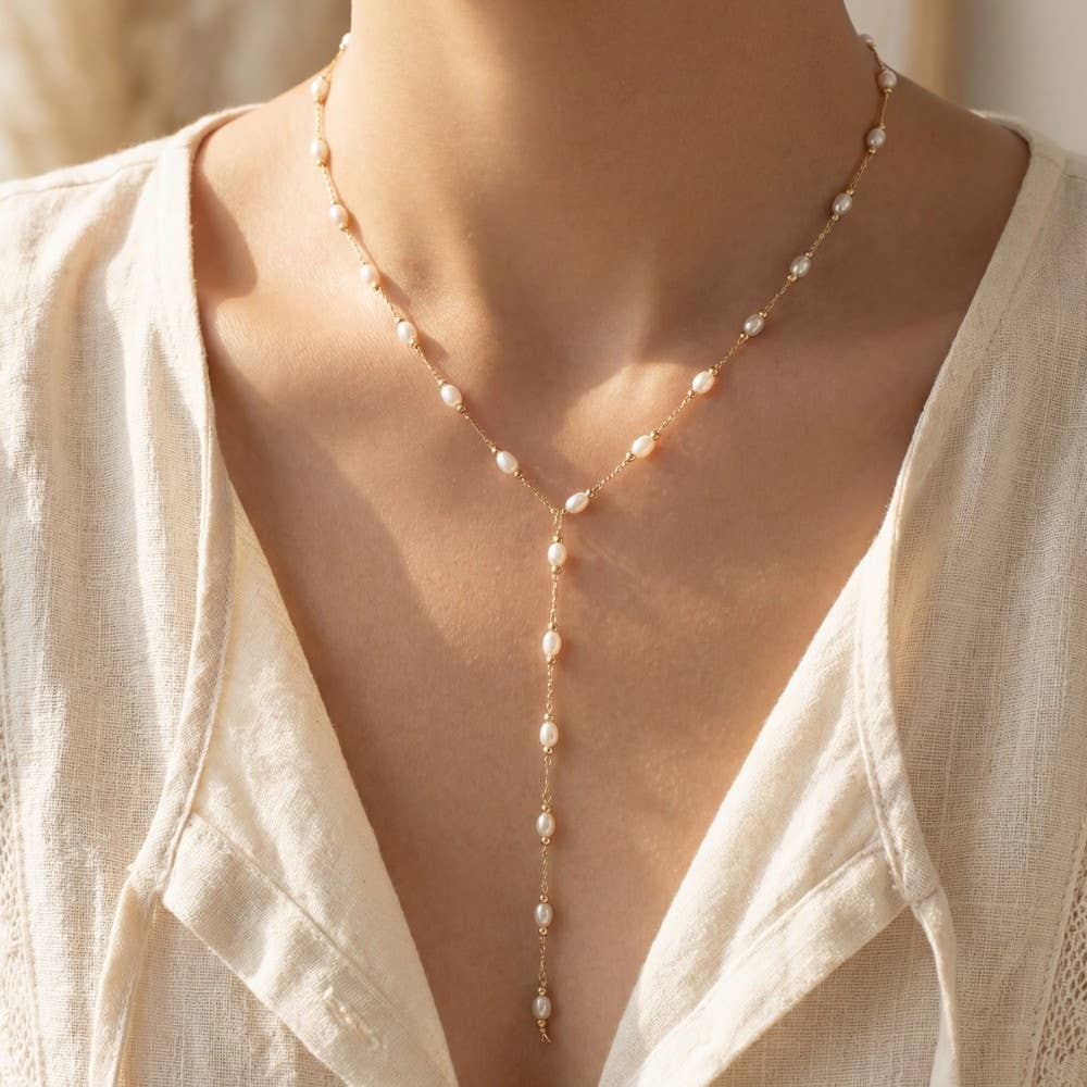 Asher Pearl Station Lariat Y-Necklace