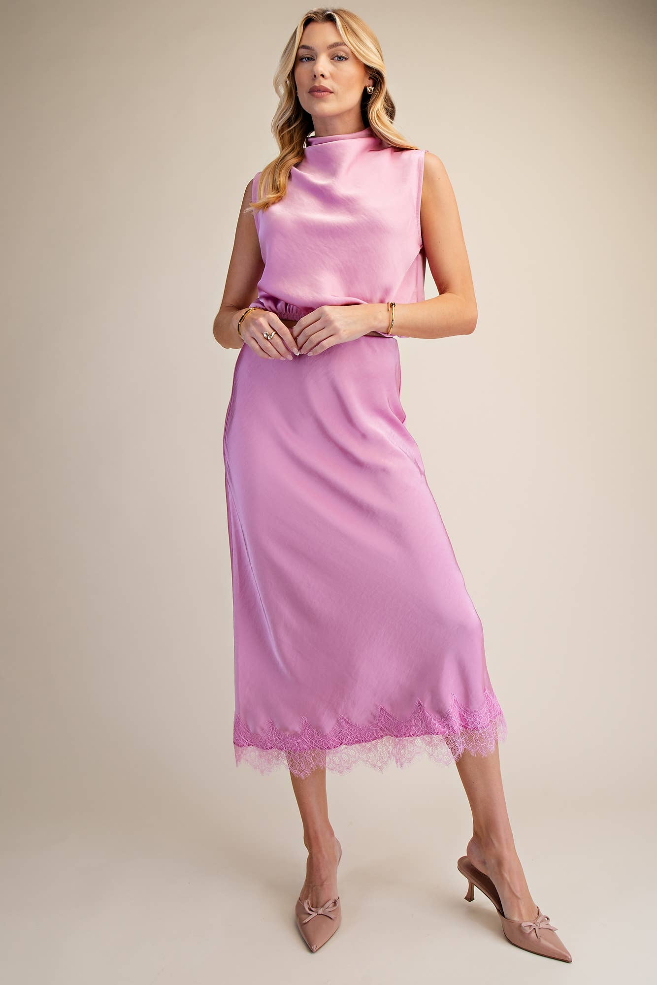 Mistie Satin Effect Lace Midi Skirt