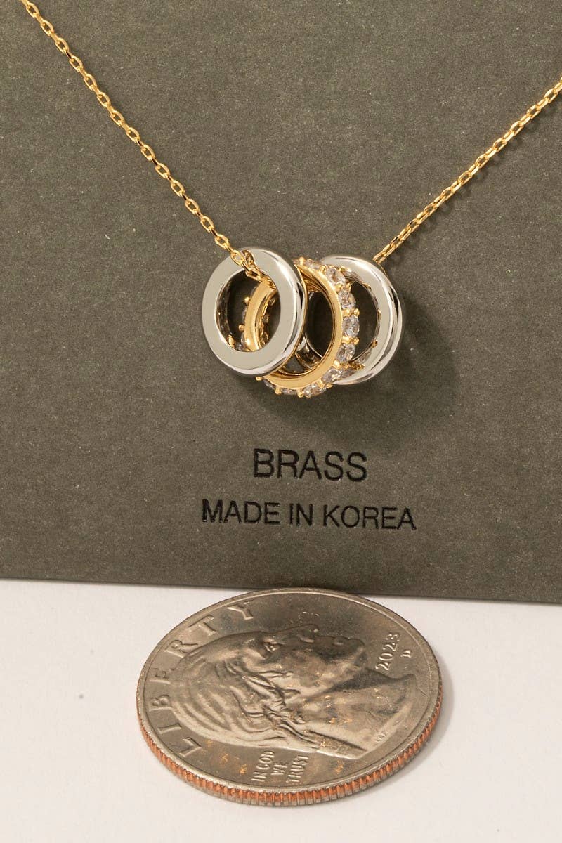 Allison Pave Two Tone Ring Charms Chain Necklace