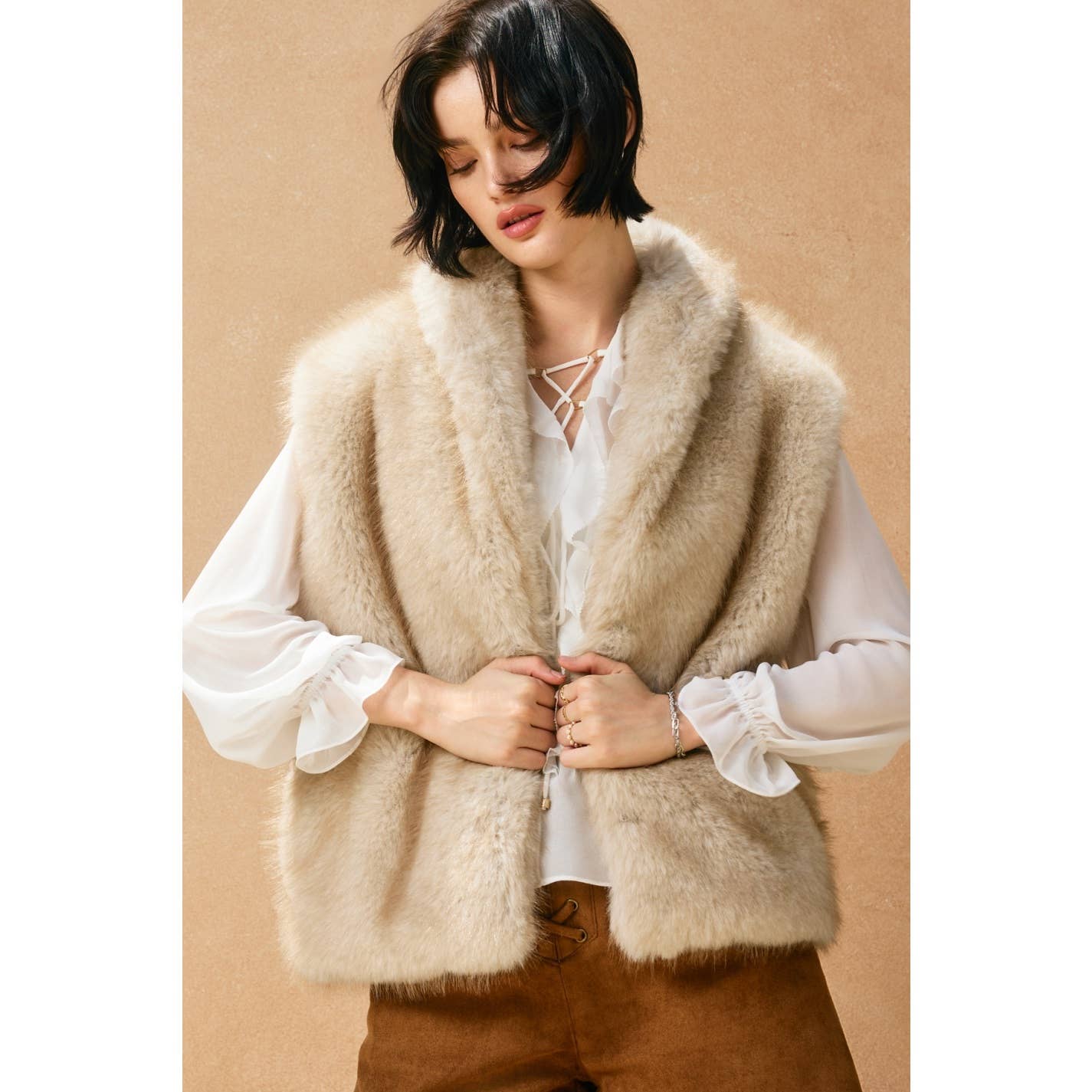 Lenni Snow Angel Collared Furry Vest