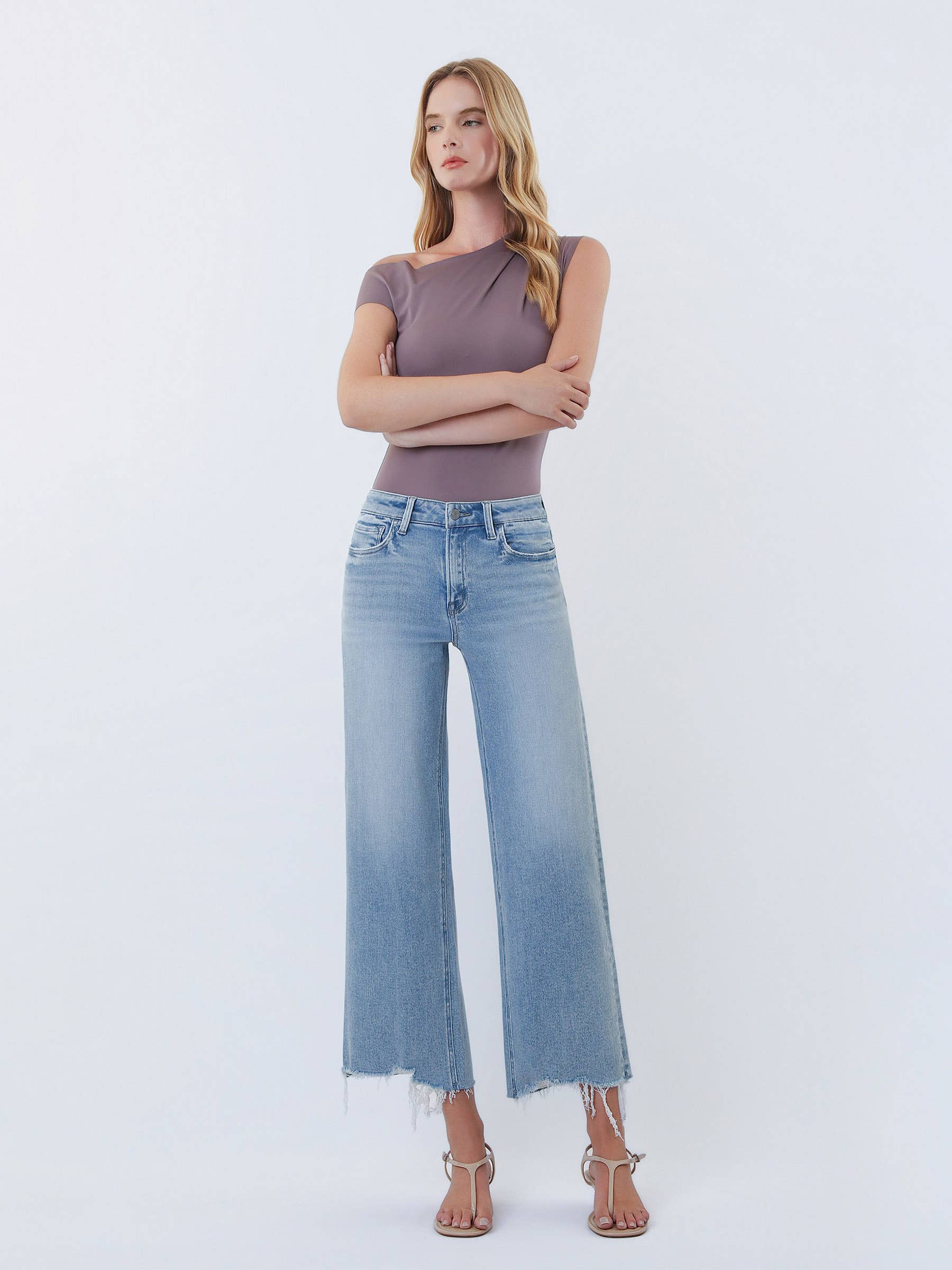 Vervet Ramsey High Rise Distressed Hem Crop Wide Jeans PREORDER