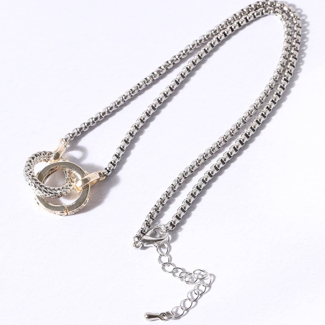 Nessa Two Tone Linked Circle Pendant Necklace