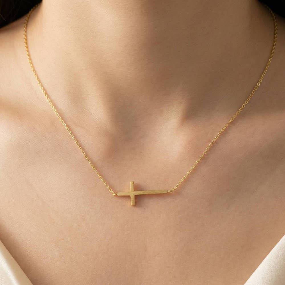 Sofia Gold Dipped Side Cross Pendant Necklace