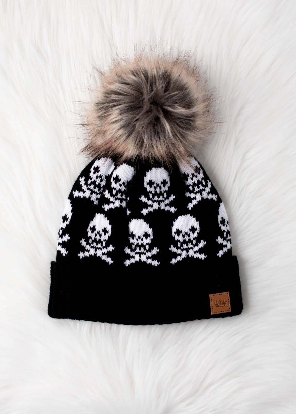 Wisler Black Skull Pattern Pom Hat