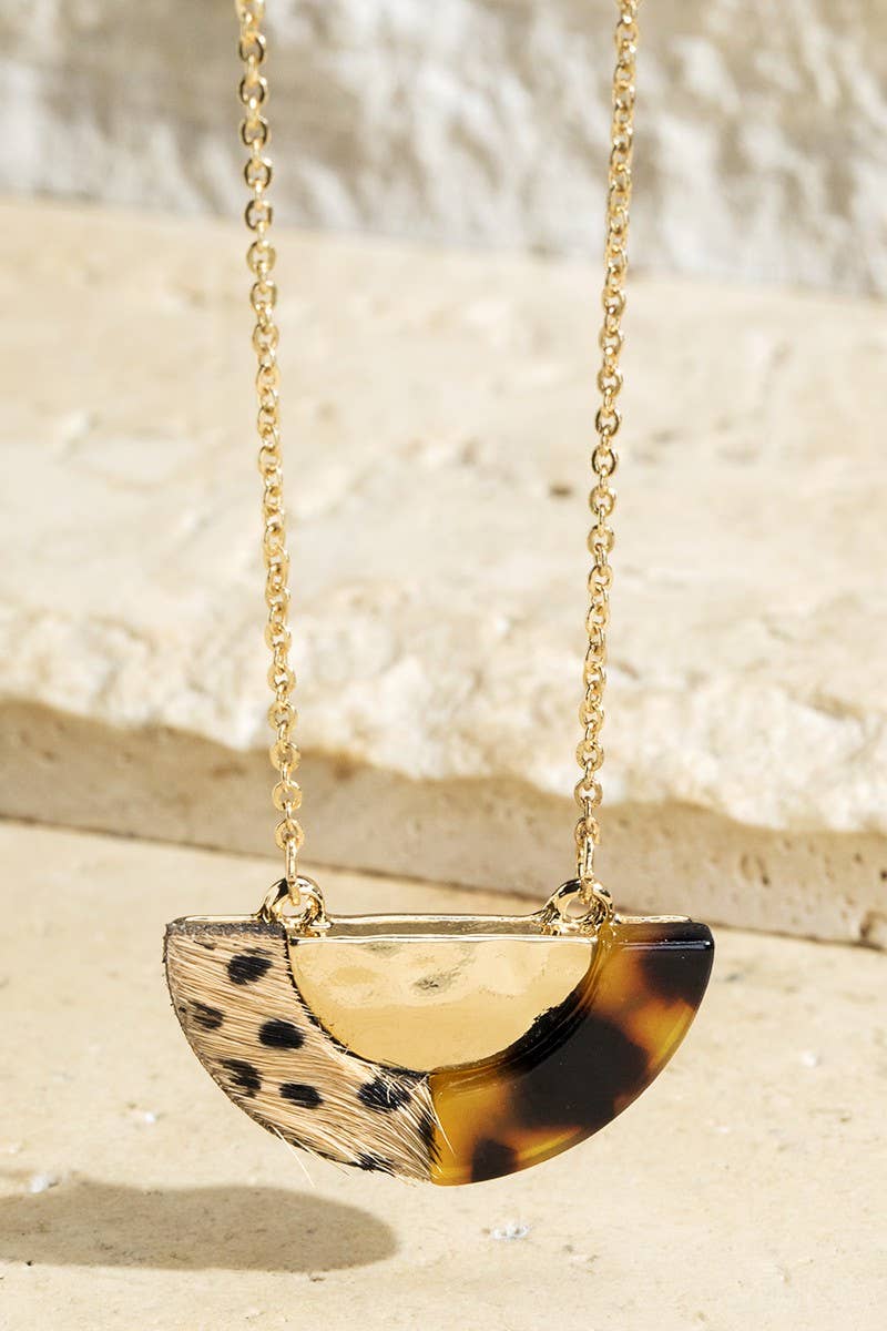 Fiet Genuine Leather and Tortoise Pendant Necklace