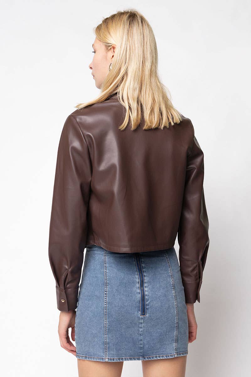 Mia Chocolate Vegan Butter Leather Cropped Jacket