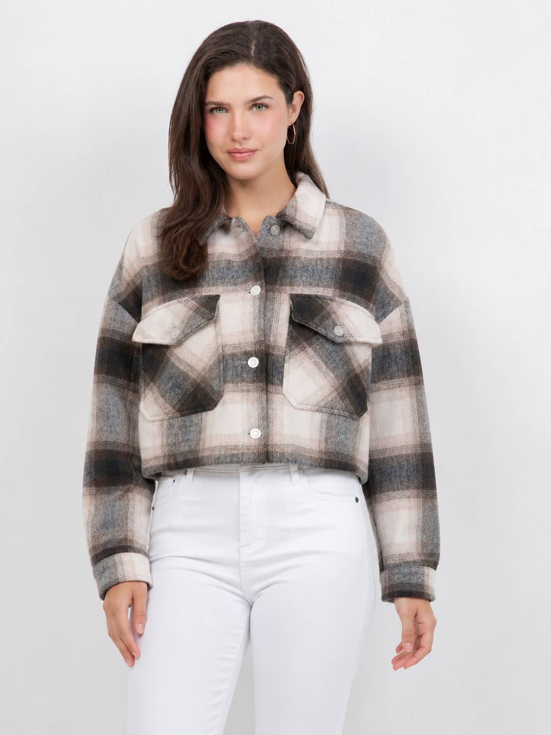 Toga Cropped Plaid Shirt Jacket