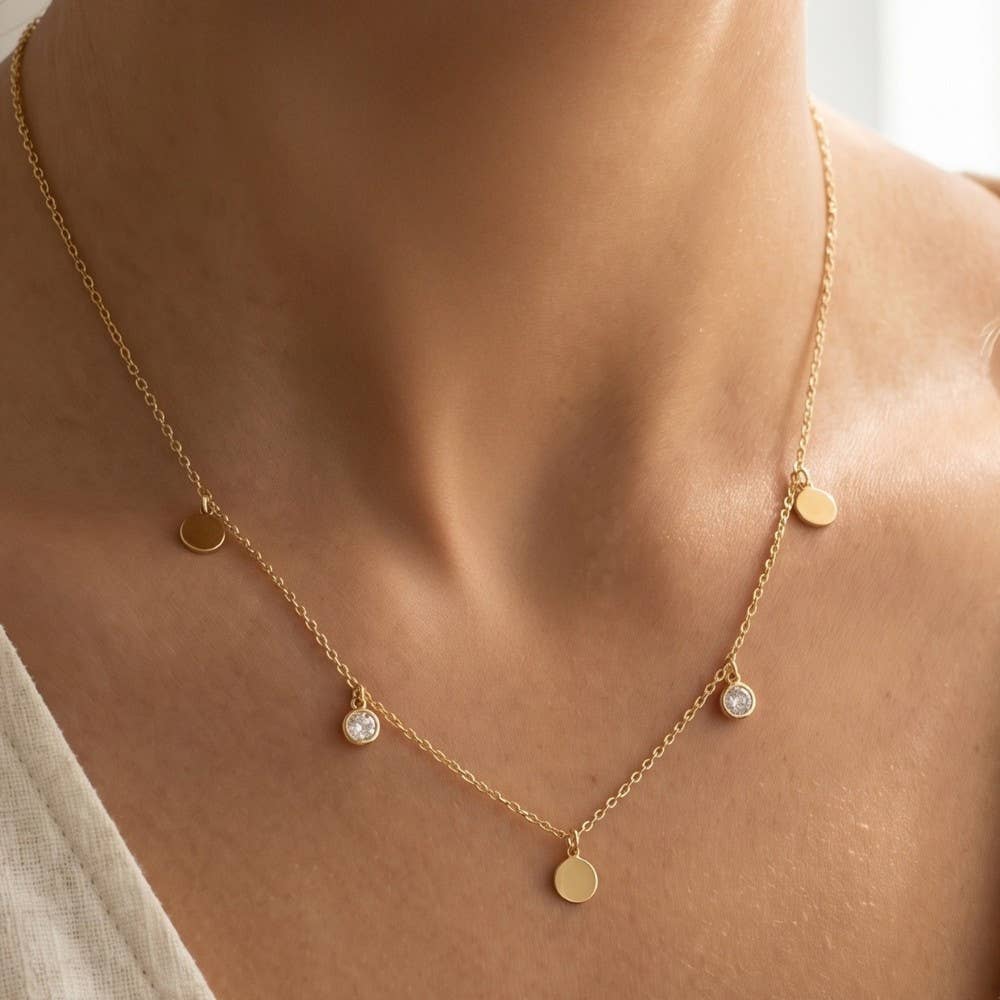Arso Disc And Cz Drop Charm Necklace