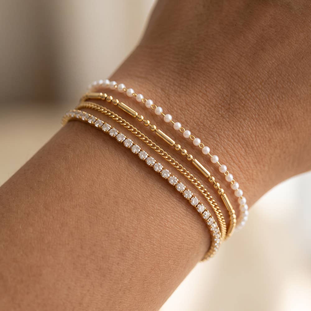 Spillman Pearl Bead And Tennis Chain Layered Bracelet