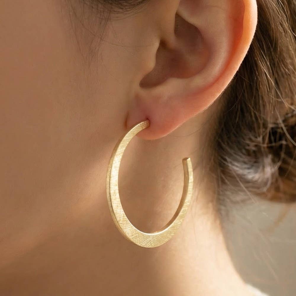 Arma Bushed Texture Gold Hoop Earrings