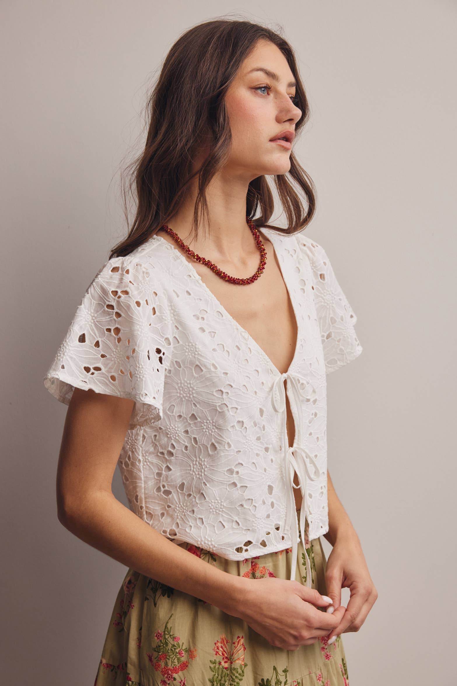 Aurelia Eyelet Tie-Front Lined Cotton Top PREORDER