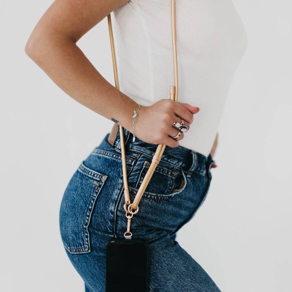 Suzi Metallic Phone Holder Crossbody Strap