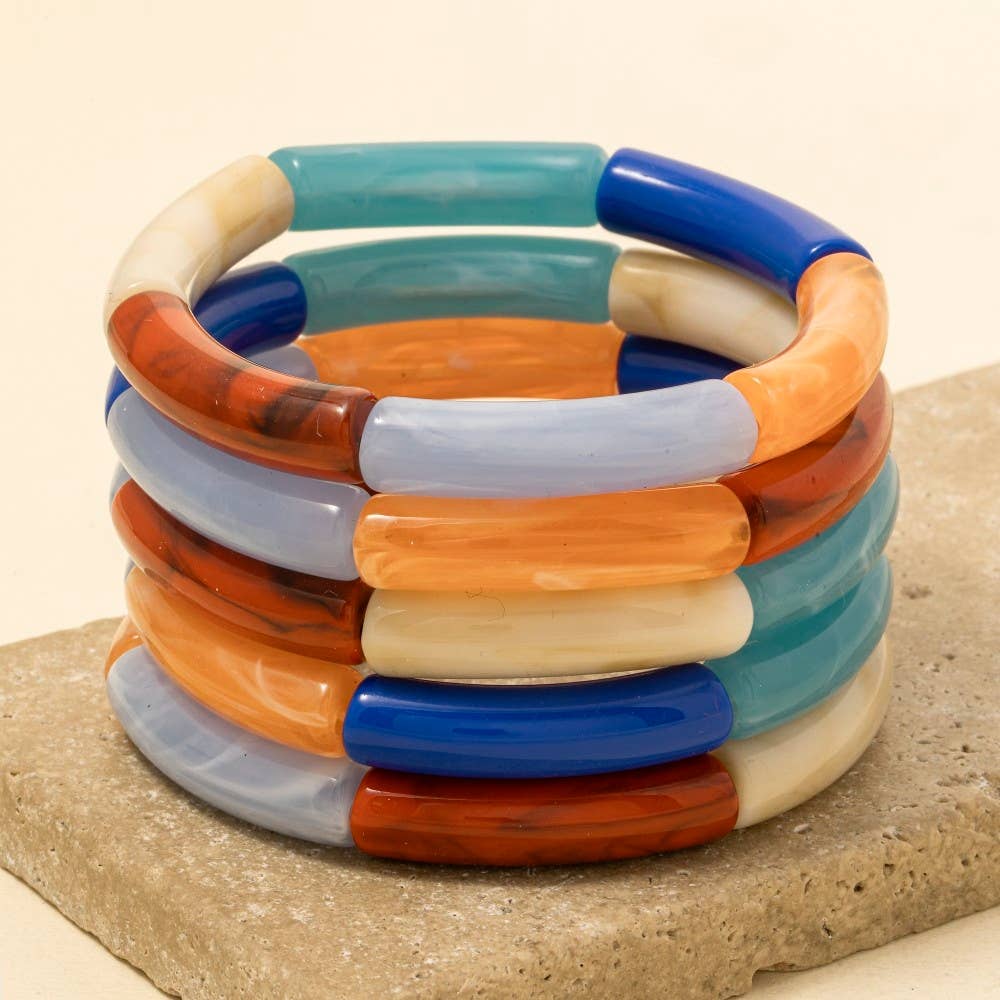 Rue Marble Resin Tube Elastic Bracelet Set (2 Colors!)