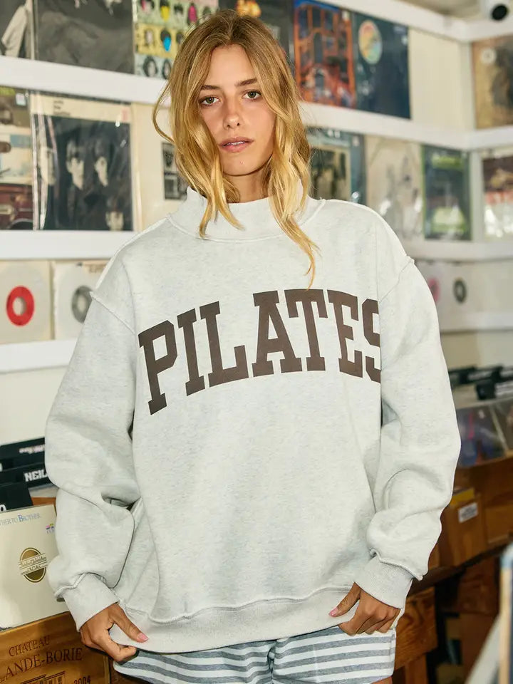 Valerie 'PILATES & YOGA' Print Reversible Mockneck Sweatshirt FINAL SALE