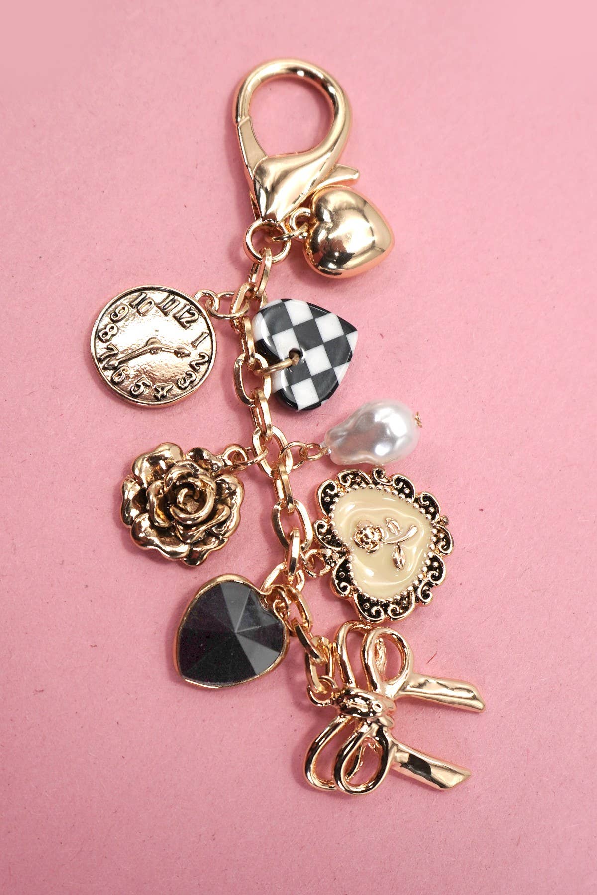 Bow Checker Heart Charm Key Chain