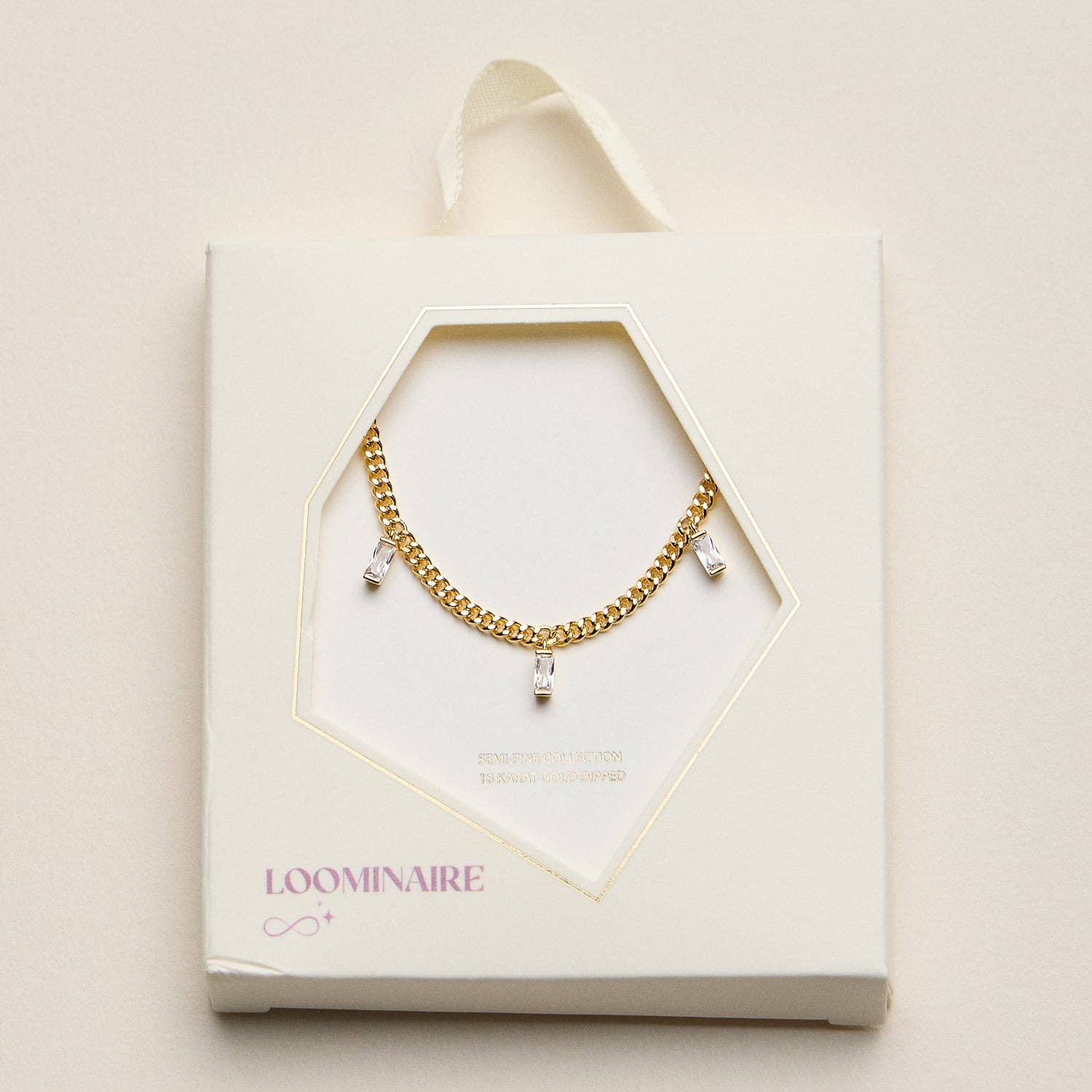 Herm Gold Dipped Baguette Crystal Charm Necklace