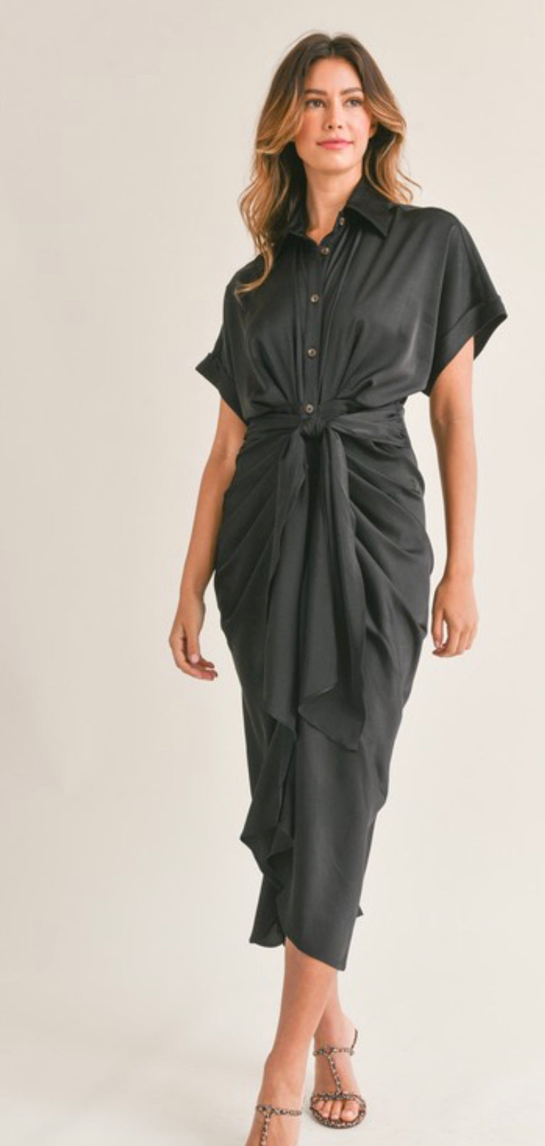 Scarletta Ruched Midi Black Dress