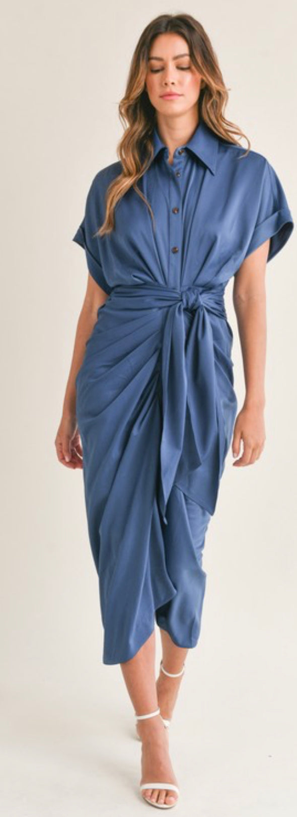 Scarletta Ruched Midi Blue Dress