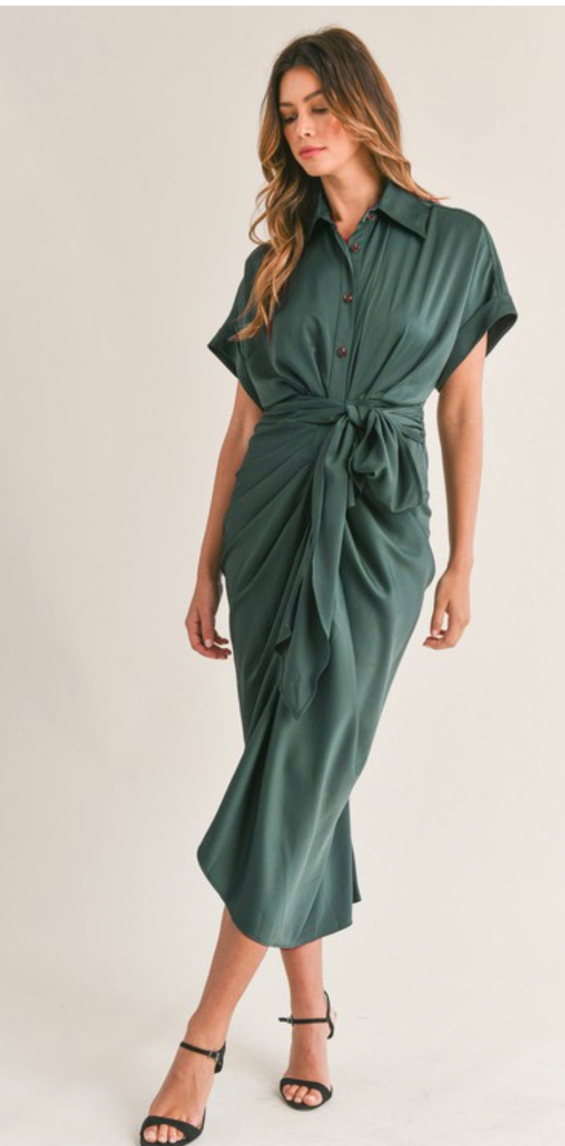 Scarletta Ruched Midi Dark Green Dress