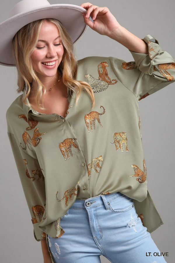 Qualli Animal Print Sage Shirt PREORDER