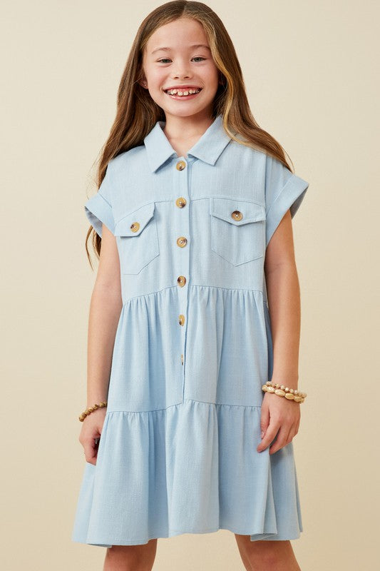 Sallie Blue Button Dress KIDS FINAL SALE
